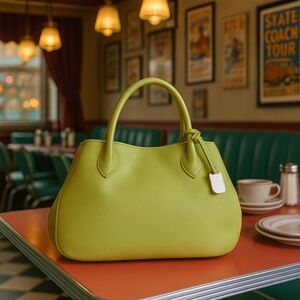 FURLA Giselle Lime Green Saffiano Leather Top Handle Satchel Tote Bag